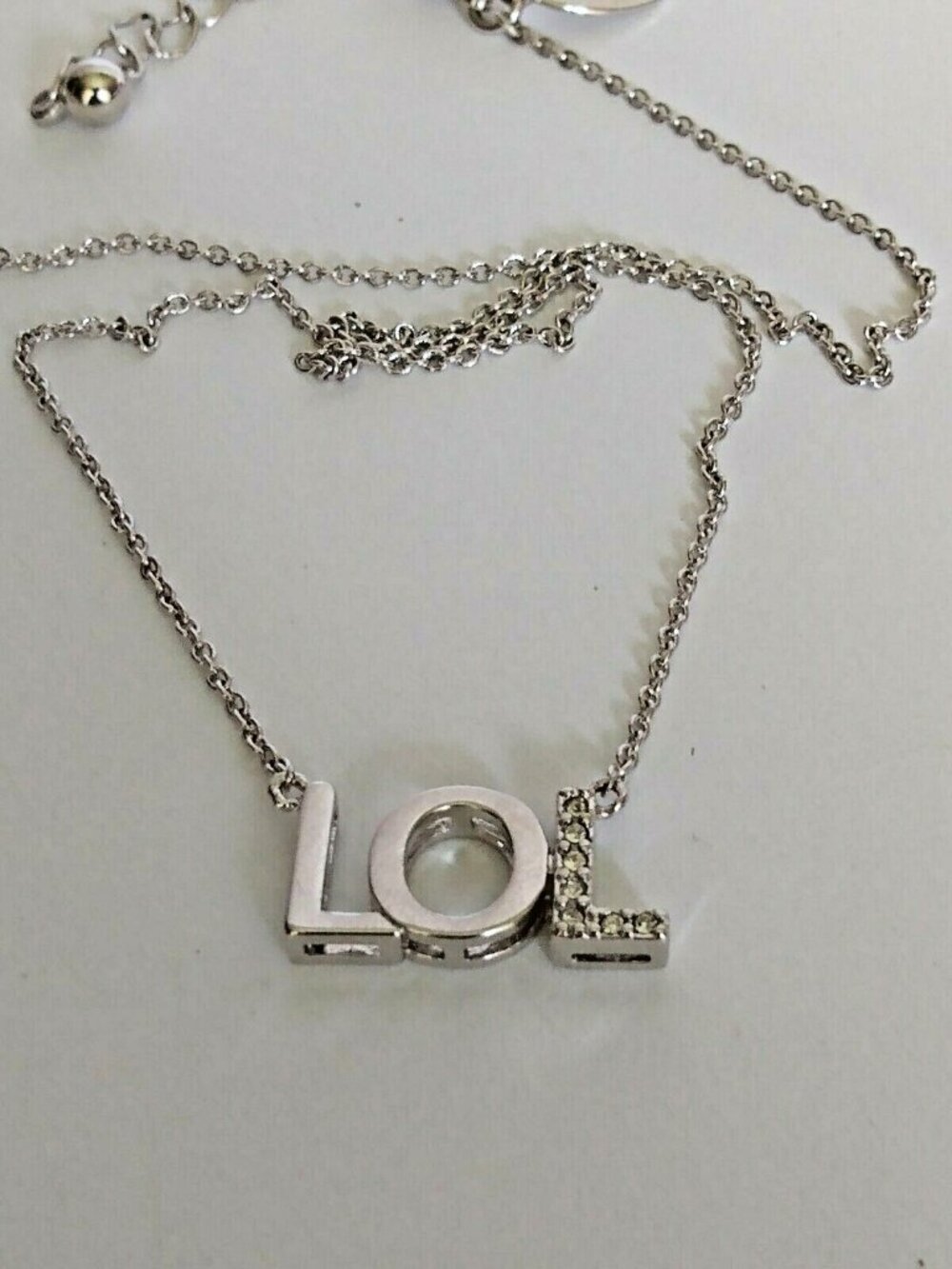Lia Sophia LOL Silver Tone & Rhinestone Necklace 16-19"